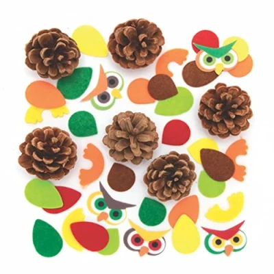 Image of Baker Ross FE638 Owl Pinecone Craft Kit Pack of 6, Felt Crafts for Kids, Make Your Own Halloween Decorations, Creative Activities Children, Green