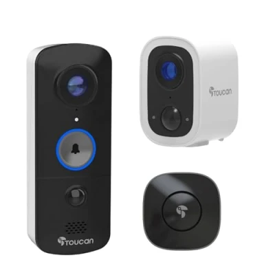 Image of TOUCAN Outdoor Security Bundle Wireless Video Doorbell V3 with Chime &amp; Camera S4 Motion Detection, Night Vision, Two Way Talk, Instant Live Feed No Monthly Fees