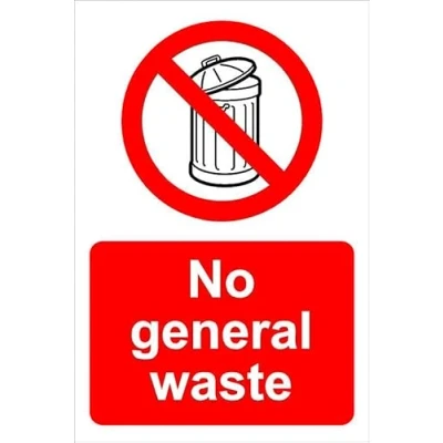 Image of No general waste prohibition sign Self adhesive sticker (300mm x 200mm)