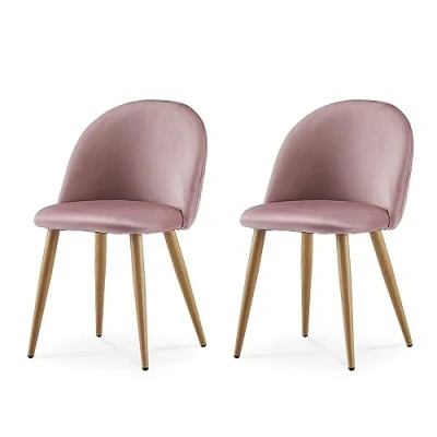 Image of CLIPOP Dining Chairs Set of 2, Pink Velvet Upholstered Kitchen with Backrest and Heat Transfered Metal Legs, Lounge Reception for Home Office Living Room