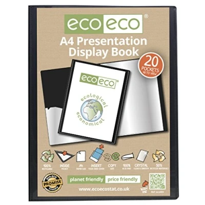 Image of eco 4 x A4 50% Recycled 20 Pocket Black Folder Presentation Display Book