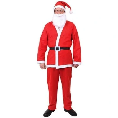Image of MENS 5 PIECE SANTA CLAUS CHRISTMAS FANCY DRESS COSTUME RED &amp; WHITE JACKET + TROUSERS HAT BEARD BELT (X SMALL)