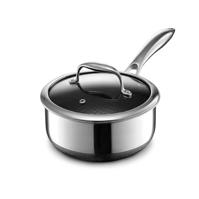 Image of HexClad Hybrid Nonstick 2 Litre Saucepan with Tempered Glass Lid, Stay Cool Handle, Dishwasher Safe, Induction Ready, Compatible All Cooktops
