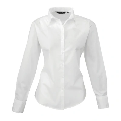 Image of Premier Womens/Ladies Poplin Long Sleeved Shirt (White) Size 12 UK