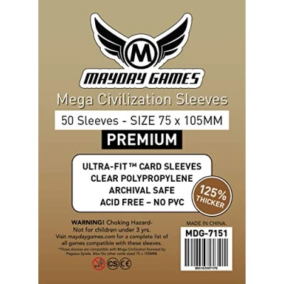 Image of Mayday Games CARD_DOCUMENT_SLEEVE, Protective Polypropylene (PP) Sleeves for Mega Civilization, 50 (75x105mm)