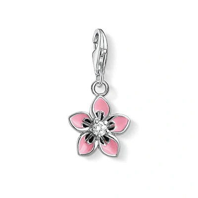 Image of Thomas Sabo Women Charm Pendant Pink Flower Club 925 Sterling Silver 1354 041 9