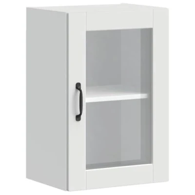 Image of vidaXL Kitchen Wall Cabinet White/Glass Door, Modern Engineered Wood Storage Unit/Porto Range 80x31x60 cm