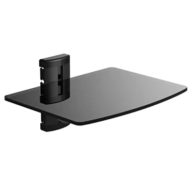 Image of Tempered Black Glass Floating Shelf Wall Mount 1 Tier for DVD Players, Sky/Virgin Box, Games Consoles, TV Accessories and Speakers