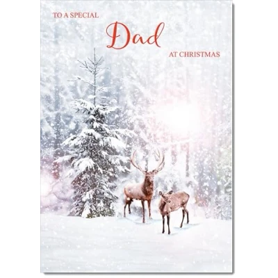 Image of doodlecards Dad Christmas Card Deers in Forest Medium Size for with Plain Envelope
