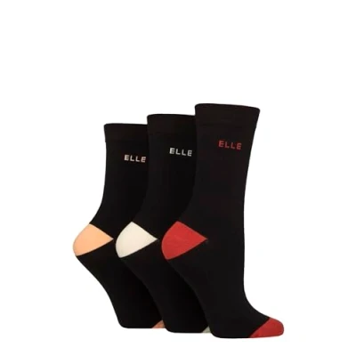 Image of Women&#039;s 3 Pair Elle Plain, Striped and Patterned Cotton Socks with Smooth Toes Wild Poppy Contrast 4 8