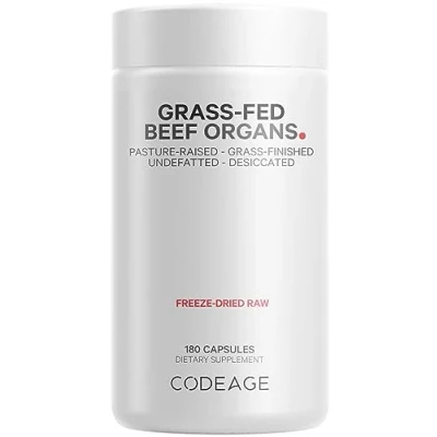 Image of Codeage Grass Fed Beef Organs Desiccated, All in one Liver, Heart, Kidney, Pancreas, Spleen, 3000mg per Servings, 180 Capsules