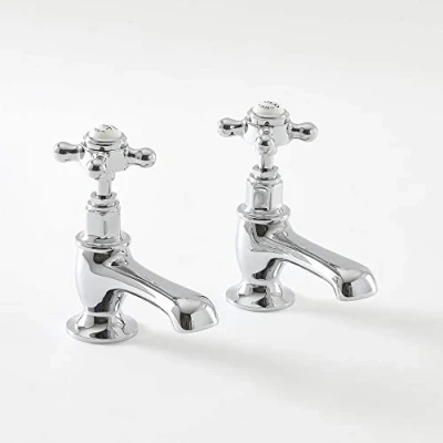 Image of Milano Elizabeth Traditional Basin Pillar Taps Crosshead Handles Chrome White