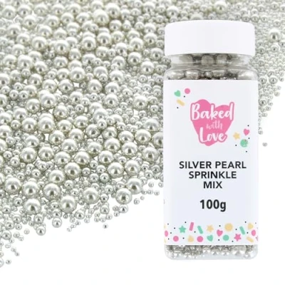 Image of Silver Pearl Sprinkles By Baked With Love 100g Sugar Cake Sprinkles, Edible Decorations, Balls For Cupcakes