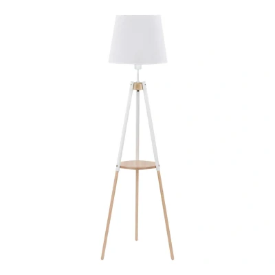 Image of TK Lighting Vaio wooden tripod floor lamp, white lampshade
