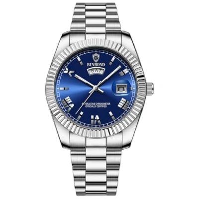 Image of JewelryWe Men Luminous Quartz Watch: Filigree Work Bezel Waterproof Analog Roman Numerals Day and Date Function Stainless Steel Strap Wristwatch