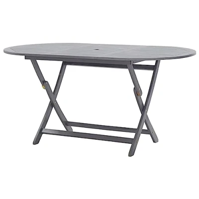Image of vidaXL Solid Acacia Wood Folding Garden Table Rustic Charm Outdoor Dining for Patio, or Terrace with Parasol Holder Grey Finish