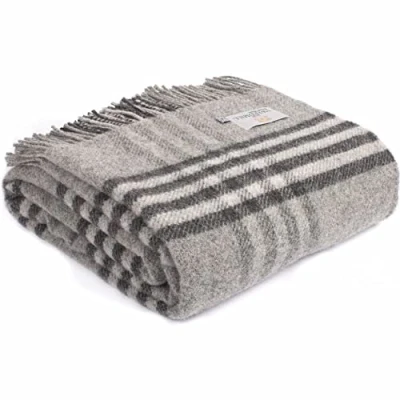 Image of Tweedmill Lifestyle Hex Check Blanket/Throw Charcoal 150x240cm 100% New Pure Wool Made in UK