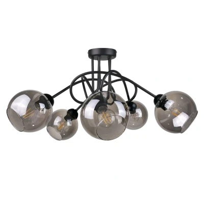 Image of Ring Multi Arm Semi Flush Ceiling Light Black, 70cm, 5x E27