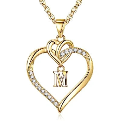 Image of TINGN Gold Heart Initial Necklaces for Women Girls, 14K Plated M Necklace Dainty Girls Cute Jewelry Gifts