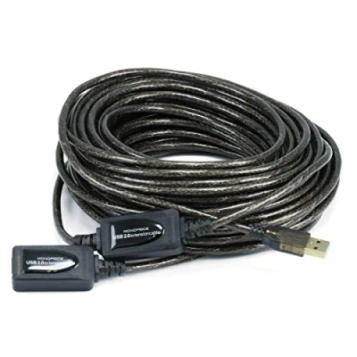 Image of Monoprice USB 2.0 A Male to Female Active Extension Repeater Cable Kinect and PS3 Move Compatible 107533, Black, 65ft / 20 m