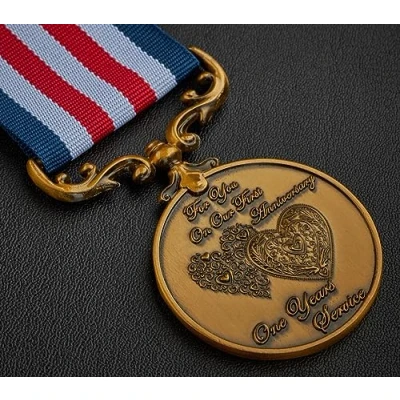 Image of the Commemorative Coin Company For You On Our First Anniversary Long/Distinguished Service &amp; Bravery in Field Medal. Gift/Present Husband/Wife/Partner. Antique Gold. 1 Year
