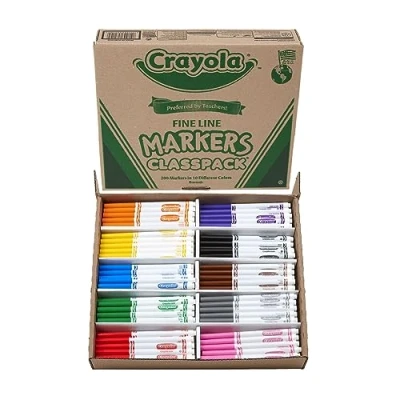 Image of CRAYOLA 58 8210 Pack of 200 Markers Black, Brown, Green, Grey, Orange, Pink, Red, Purple, Yellow