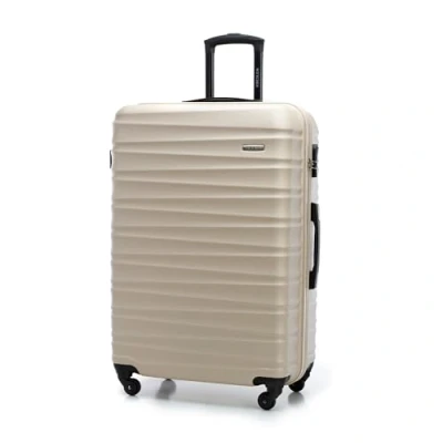 Image of WITTCHEN Travel Suitcase Carry On Cabin Luggage Hardshell Made of ABS with 4 Spinner Wheels Combination Lock Telescopic Handle Groove Line Size Large Beige