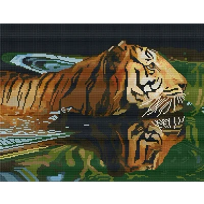 Image of Abillyn Embroidery Cross Stitch Kits Tiger Swimming Stamped with Printed Pattern Starter Kit (Tiger)