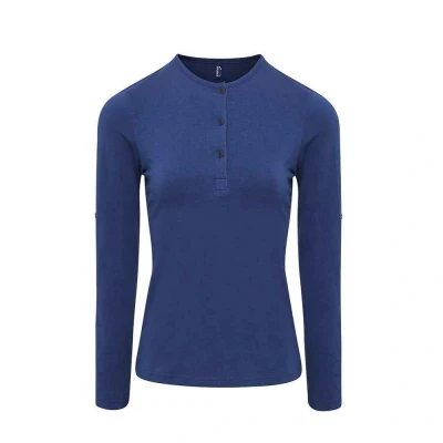 Image of Premier Womens/Ladies Long John Plain Roll Sleeve T Shirt (Indigo Denim) Indigo Blue Size 18 UK
