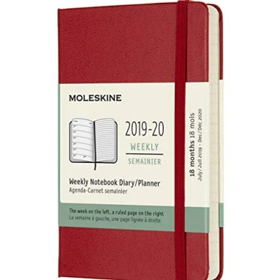 Image of Moleskine 18 Months Agenda Weekly 2019/2020, Academic Diary with Hard Cover and Elastic Closure, Scarlet Red Colour, Pocket 9 x 14 cm, 208 Pages