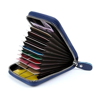 Image of Credit Card Holders Women Ladies Leather Wallets for Holder RFID Protector (Blue)