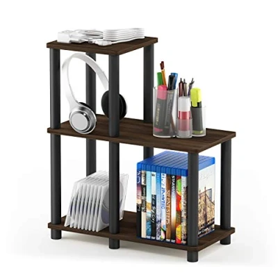 Image of Furinno Turn N Tube 3 Tier Accent Decorative Shelf, Columbia Walnut/Black
