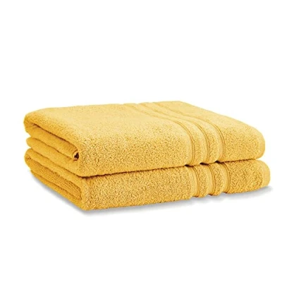 Image of Catherine Lansfield Zero Twist Soft &amp; Absorbent Cotton Bath Sheet Pair Ochre Yellow