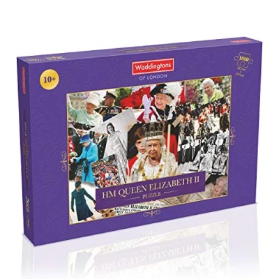 Image of Winning Moves HM Queen Elizabeth Montage 1000 piece Jigsaw Puzzle, together your own slice of British history capturing moments from II’s life, gift for ages 10 plus