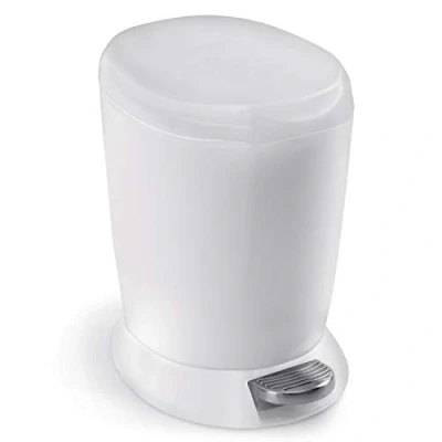 Image of simplehuman CW1318 6L Round Pedal Bin, Small Bin for Bathroom Bedroom Office, Strong Steel Pedal, Inner Bucket, White Plastic