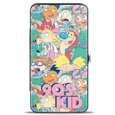 Image of Nick Rewind Wallet Buckle Down Hinge 90&#039;s Kid 8 Character Mash Up Collage Womens Girls