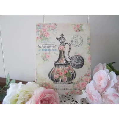 Image of French Rose Perfume Sign Shabby Home Wall Art Modern Farmhouse Retro Metal Tin Vintage For Coffee Decor 8 X 12 Inch