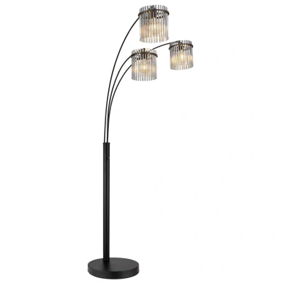 Image of Gorley Multi Arm Floor Lamp Matt Black Smoke Glass Shade 3x E27