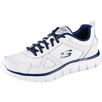 Image of Skechers Men&#039;s Track Scloric Oxford, White Leather Mesh Pu Navy Trim, 8 UK