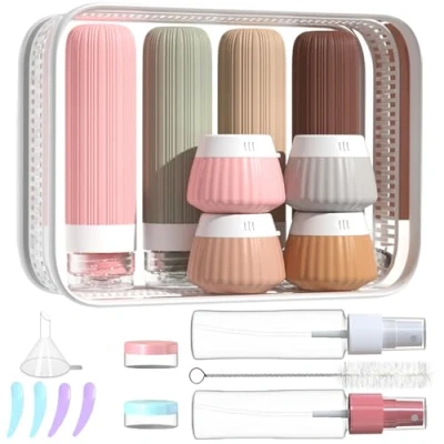 Image of NuvaConx 18pack Travel Bottles for Toiletries,TSA Approved Silicone Containers jar Toiletries,Leak Proof Refillable Liqus Shampoo And Conditioner Essentials toiletry (Pink)