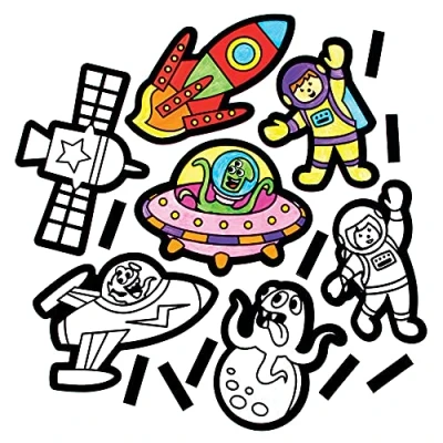 Image of Baker Ross FE680 Solar System Colour In Magnets Pack of 15, Make Your Own for Children to Decorate and Display, Creative Activities Kids,Black