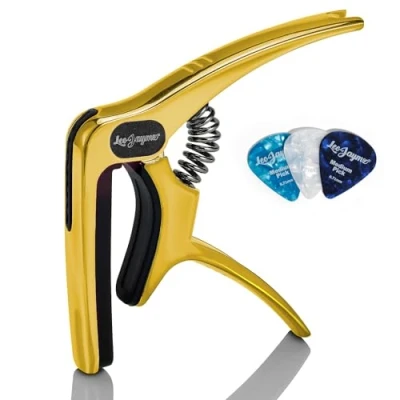 Image of Leo Jaymz Heavy Duty Guitar Capo for Acoustic/Electric Guitars, Clip made of Zinc Alloy Metal, Clamp Bass Classical Guitar, Ukulele, Mandolin,Banjo (Gold)