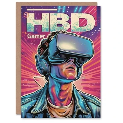 Image of Artery8 Birthday Card Pop Art Gamer VR Space Nerd Bright For Him Man Male Dad Brother Son Papa Grandad Greeting