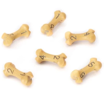 Image of D6 Dice Set of Six 6 Sided Skull &amp; Bone Themed RPG Dice. Cool Unique Gift for Dungeons Dragons (DND), Warhammer, D&amp;D, Pathfinder, D and D. (Ancient Yellow)