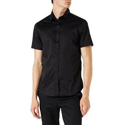 Image of Armani Exchange Men&#039;s Stretch Satin Slim Casual Shirt, Black (Black 1200), Small