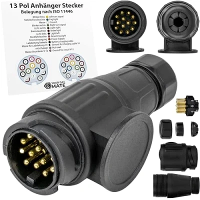 Image of 13 Pin Plug for Power Supply of Trailers and Caravans, Standardized Screw Contact according to ISO 11446, Connection Pole, trailer Adapter, Pin, 12 V systems