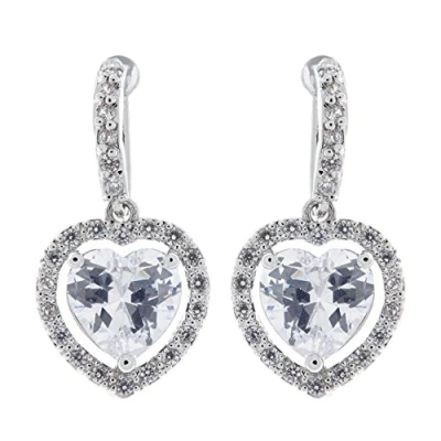 Image of Clip On Earrings Silver Plated With Clear Crystals And Heart Stone Mel