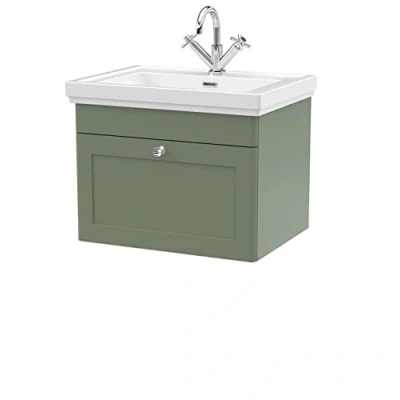 Image of Eastlake Malvern Wall Hung Bathroom Vanity Unit with Basin Satin Green 600mm