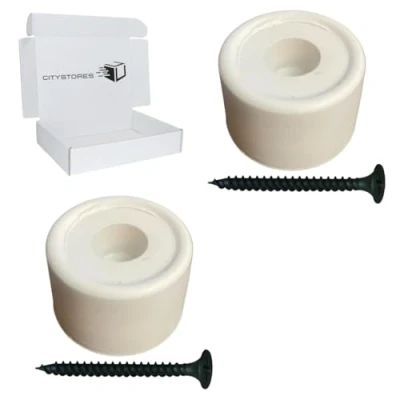Image of Citystores® 2 Pack 32mm White Floor Wall Mounted Door Stopper Screw in Stops Rubber with Free Screws