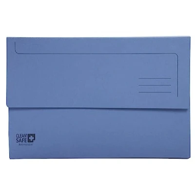 Image of Exacompta Ref 47222E Clean Safe Anti Microbial Foolscap Document Wallets Suitable for A4 Documents, 400gsm Pressboard, FSC Certified Blue (Pack of 5)